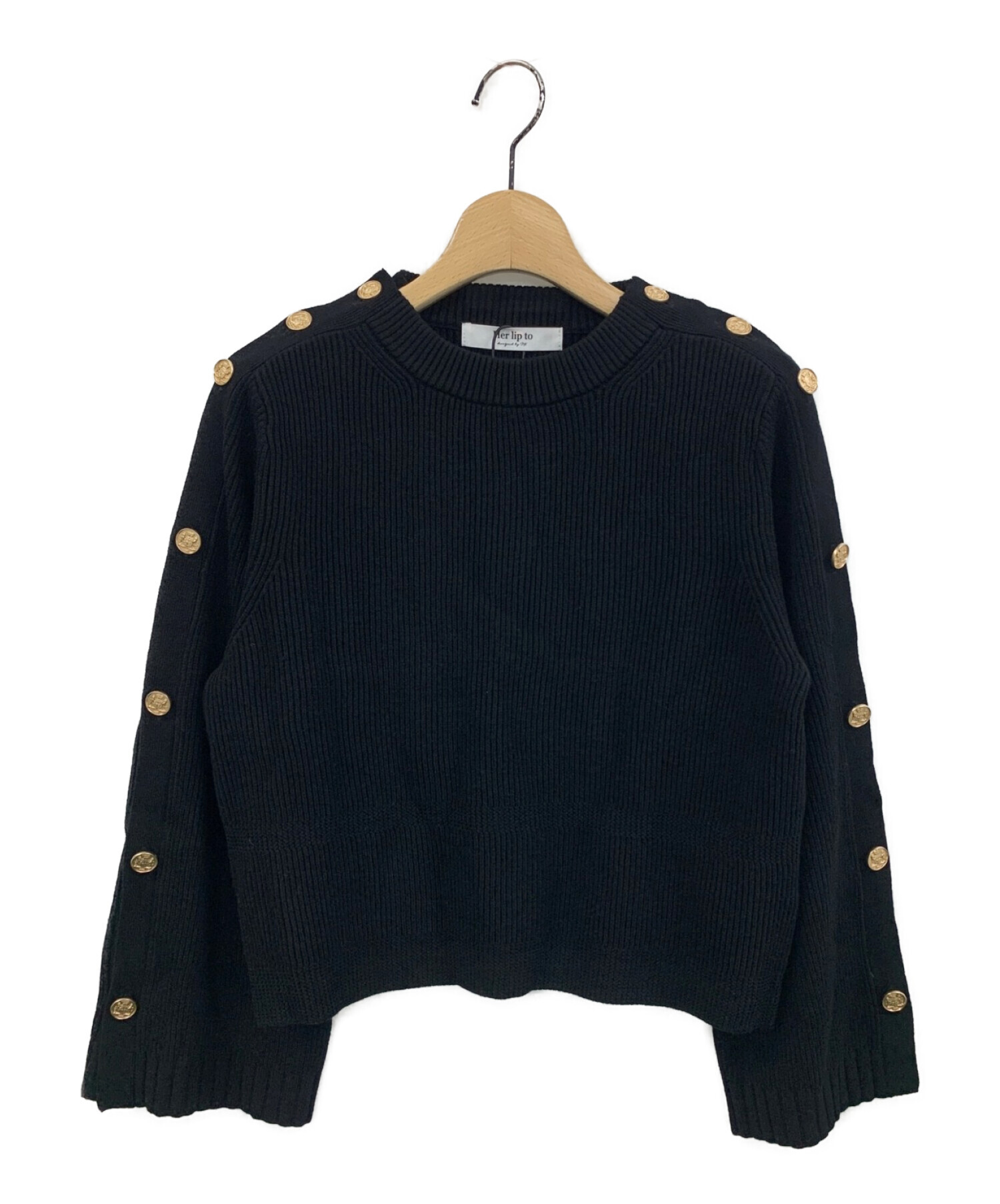 Her lip to (ハーリップトゥ) Embellished-Button Ribbed Knit Pullover ブラック サイズ:M