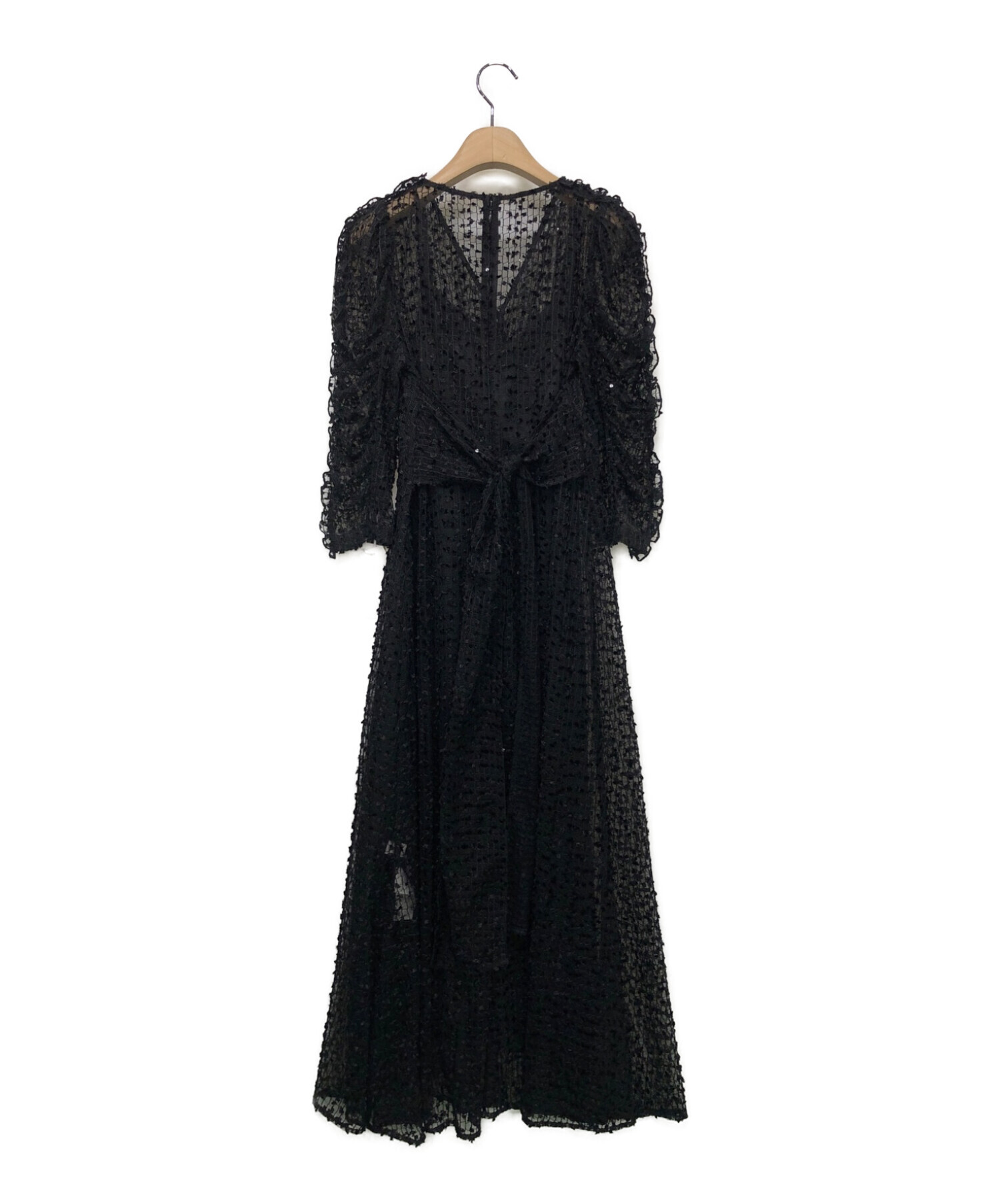 CELFORD (セルフォード) リボンチュールVネックドレス ブラック サイズ:36