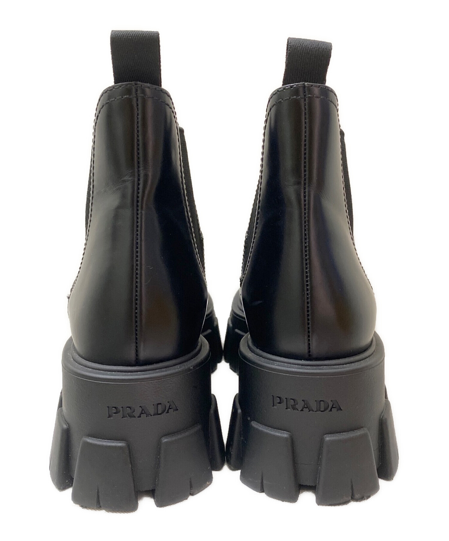 PRADA (プラダ) モノリスブラッシュドレザーアンクルブーツ ブラック サイズ:36 1/2