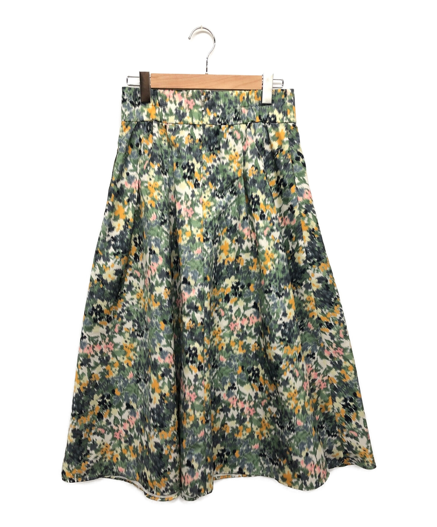 IENA (イエナ) かすれフラワー ギャザースカート グリーン サイズ:40