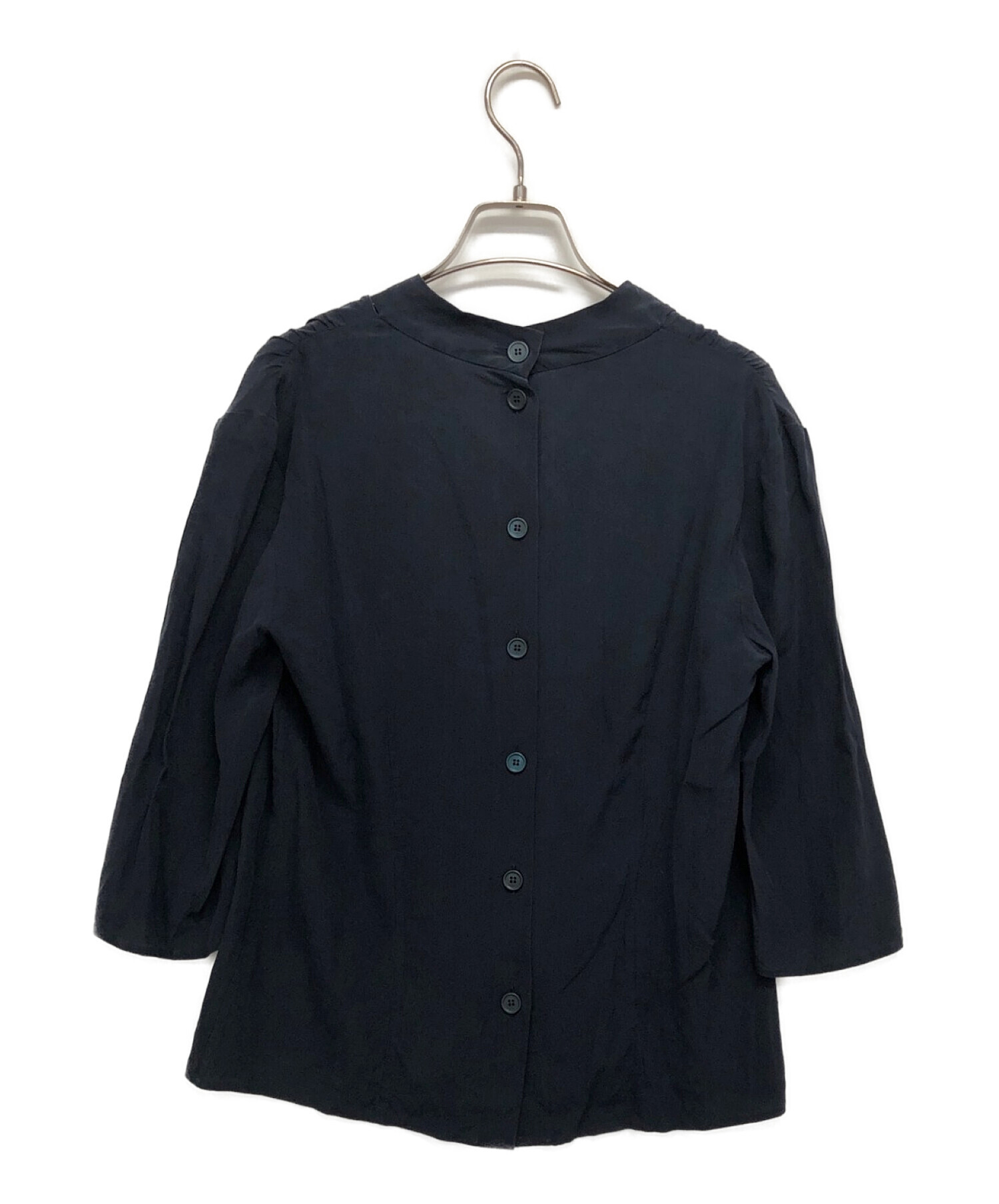 中古・古着通販】PRADA (プラダ) シルクボウタイブラウス ネイビー 