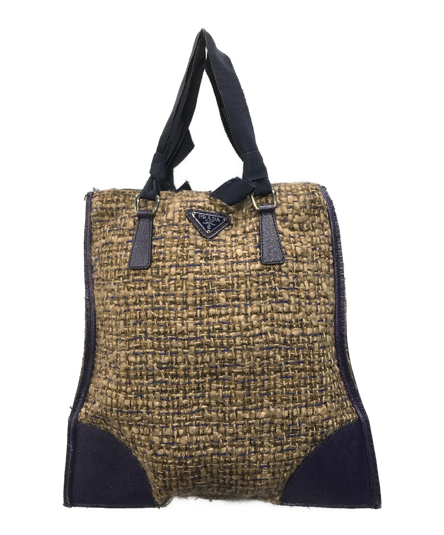 PRADA ツイードトートバッグ PRADA プラダ ツイード レザー トート