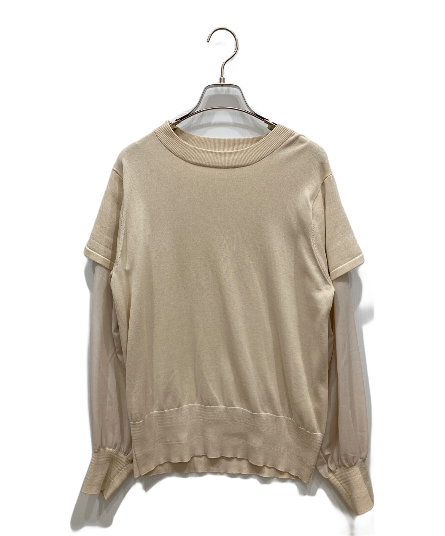 中古・古着通販】HYKE (ハイク) CREW NECK SWEATER WITH SHEER SLEEVES 