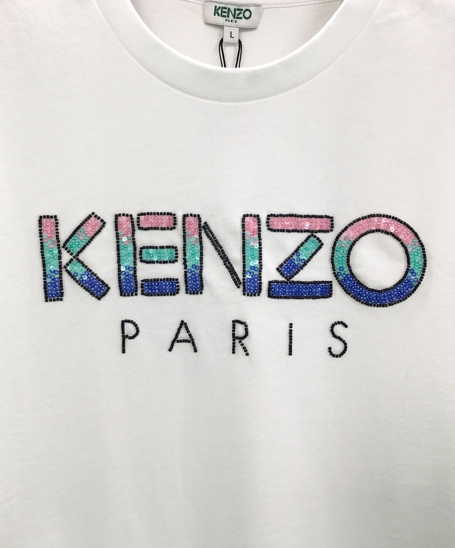 KENZO (ケンゾー) スパンコールロゴTシャツ ホワイト サイズ:L