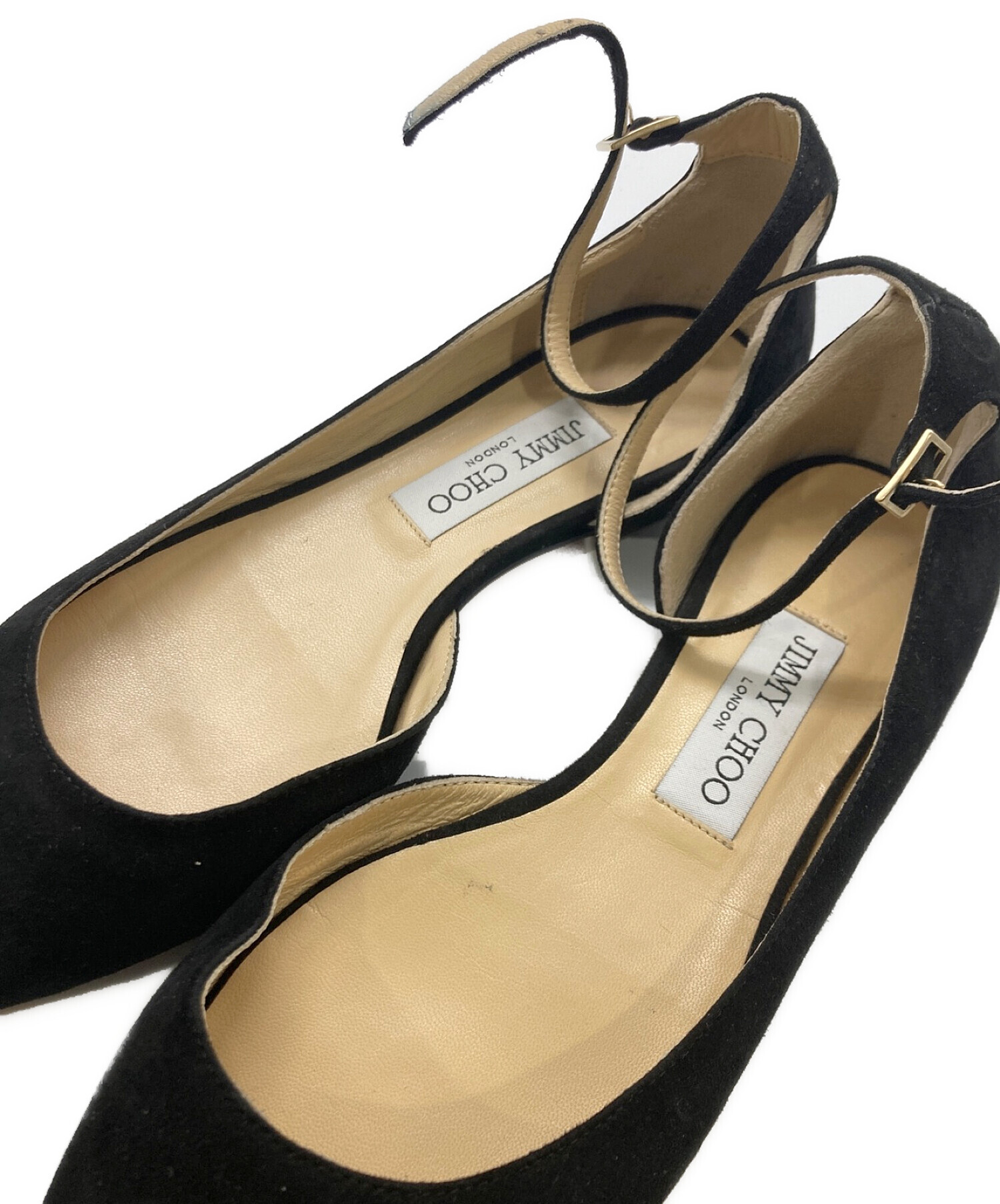 新品 JIMMY CHOO 踏まえれ ジミーチュウ フラット パンプス ストラップ 黒