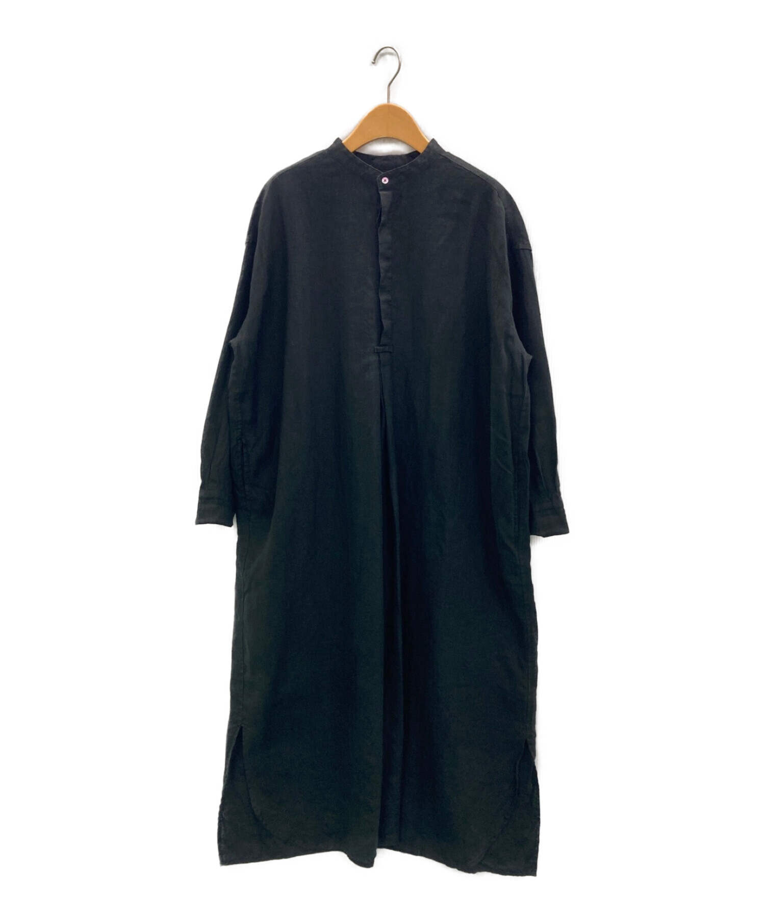 中古・古着通販】かぐれ (カグレ) リネンシャツワンピース ブラック 
