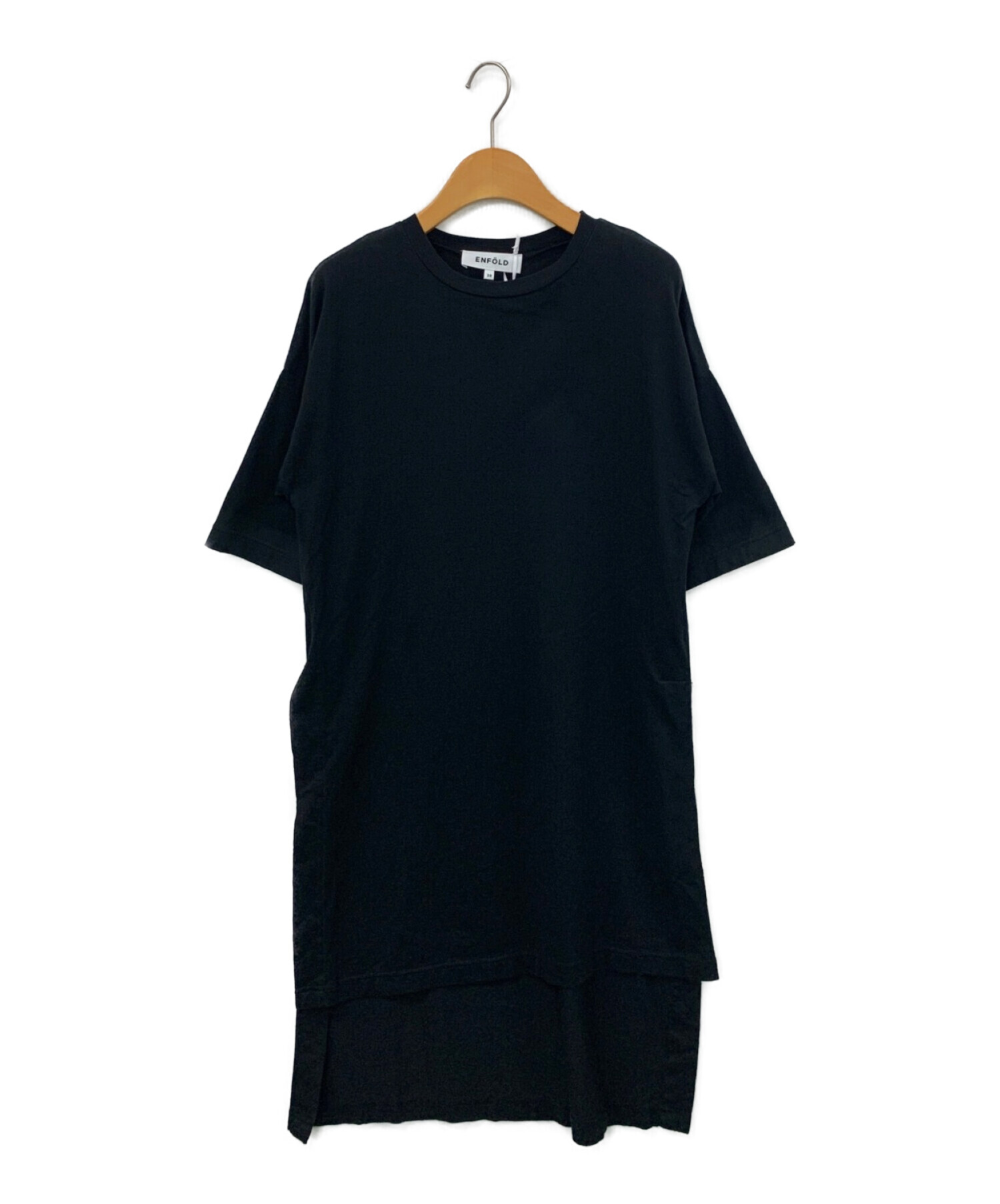 ENFOLD (エンフォルド) スビン天竺スリットロングTシャツ ブラック サイズ:38
