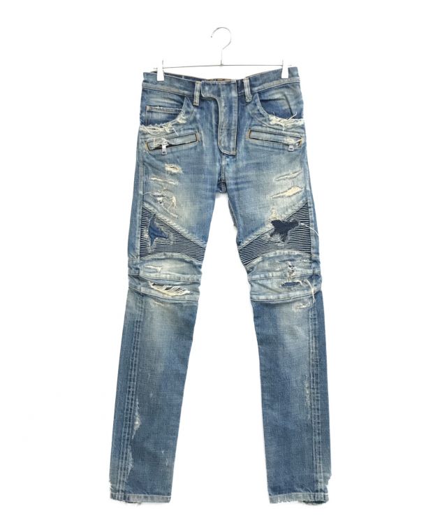 中古・古着通販】BALMAIN (バルマン) クラッシュ加工バイカーデニム  