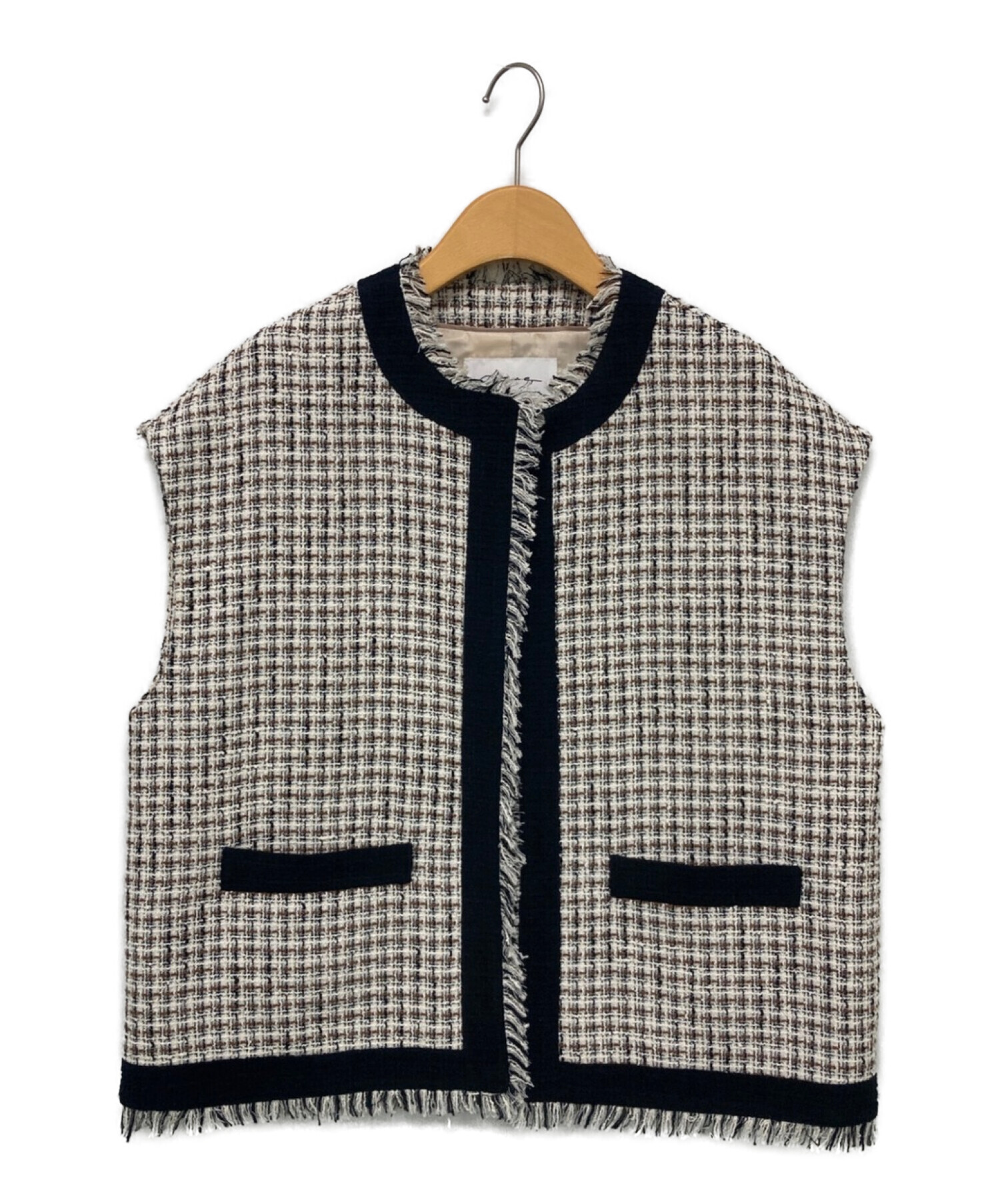 中古・古着通販】na.e (ナエ) Tweed Vest ホワイト×ブラック サイズ