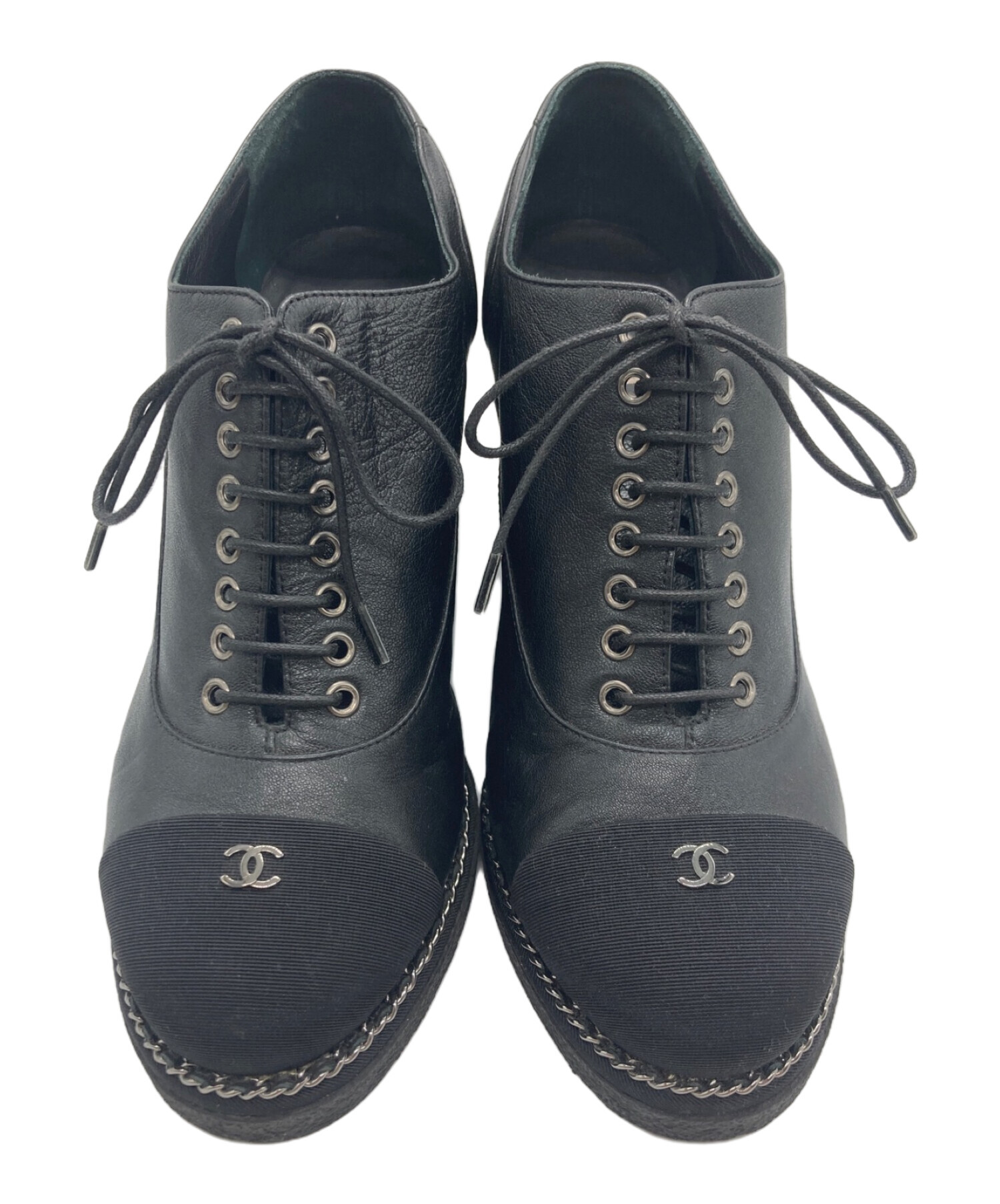 中古・古着通販】CHANEL (シャネル) ウェッジソールパンプス ブラック 