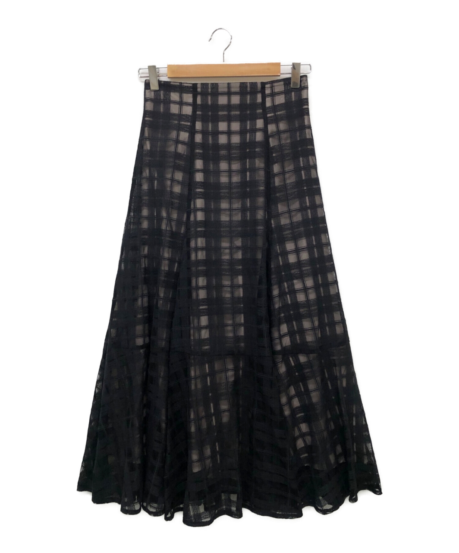 JUSGLITTY (ジャスグリッティー) チェック刺繍スカート ブラック×ベージュ サイズ:1