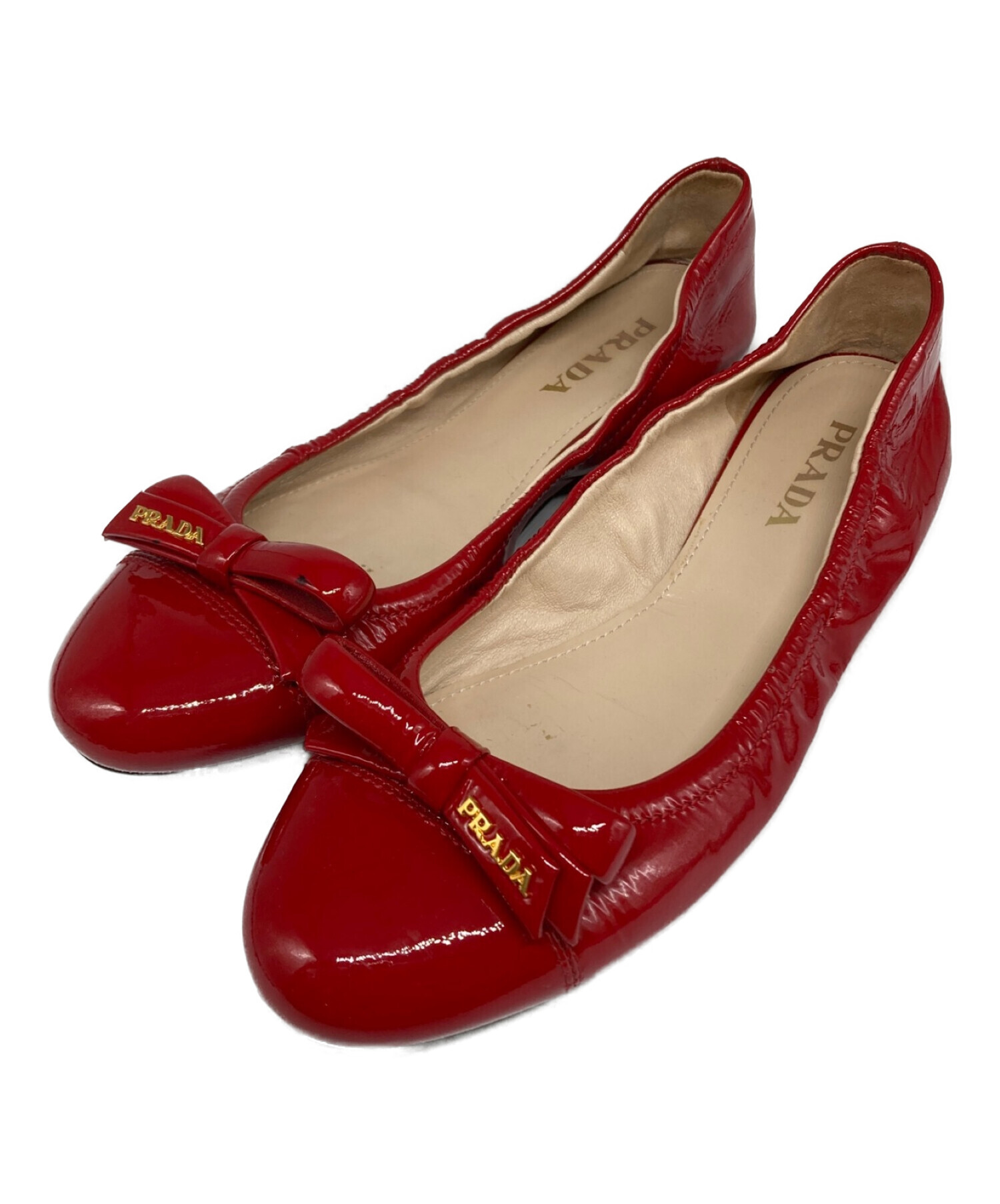 中古・古着通販】PRADA (プラダ) エナメルリボンパンプス レッド 