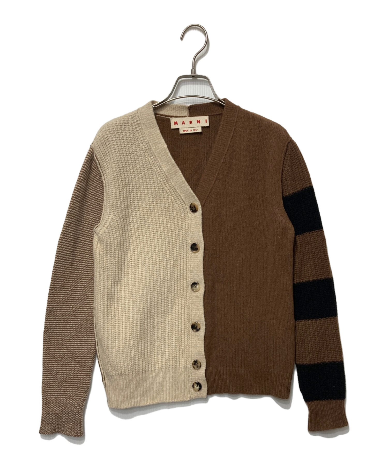 中古・古着通販】MARNI (マルニ) 切替ニットカーディガン ブラウン  