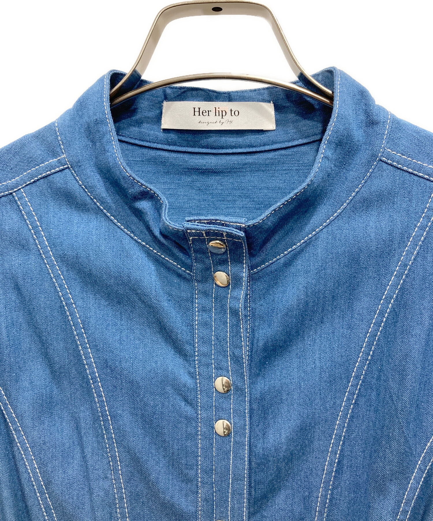 herlipto＊DenimTrimmed Volume Sleeveワンピース｜ワンピース 