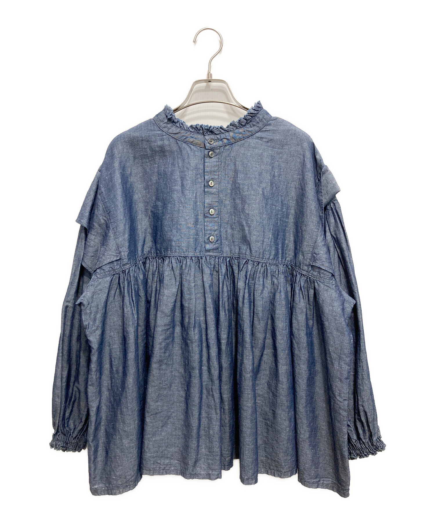 nest robe コットンリネンダンガリーラッフルカラーブラウス nest robe ネストローブ コットンリネンダンガリーラッフルカラーブラウス