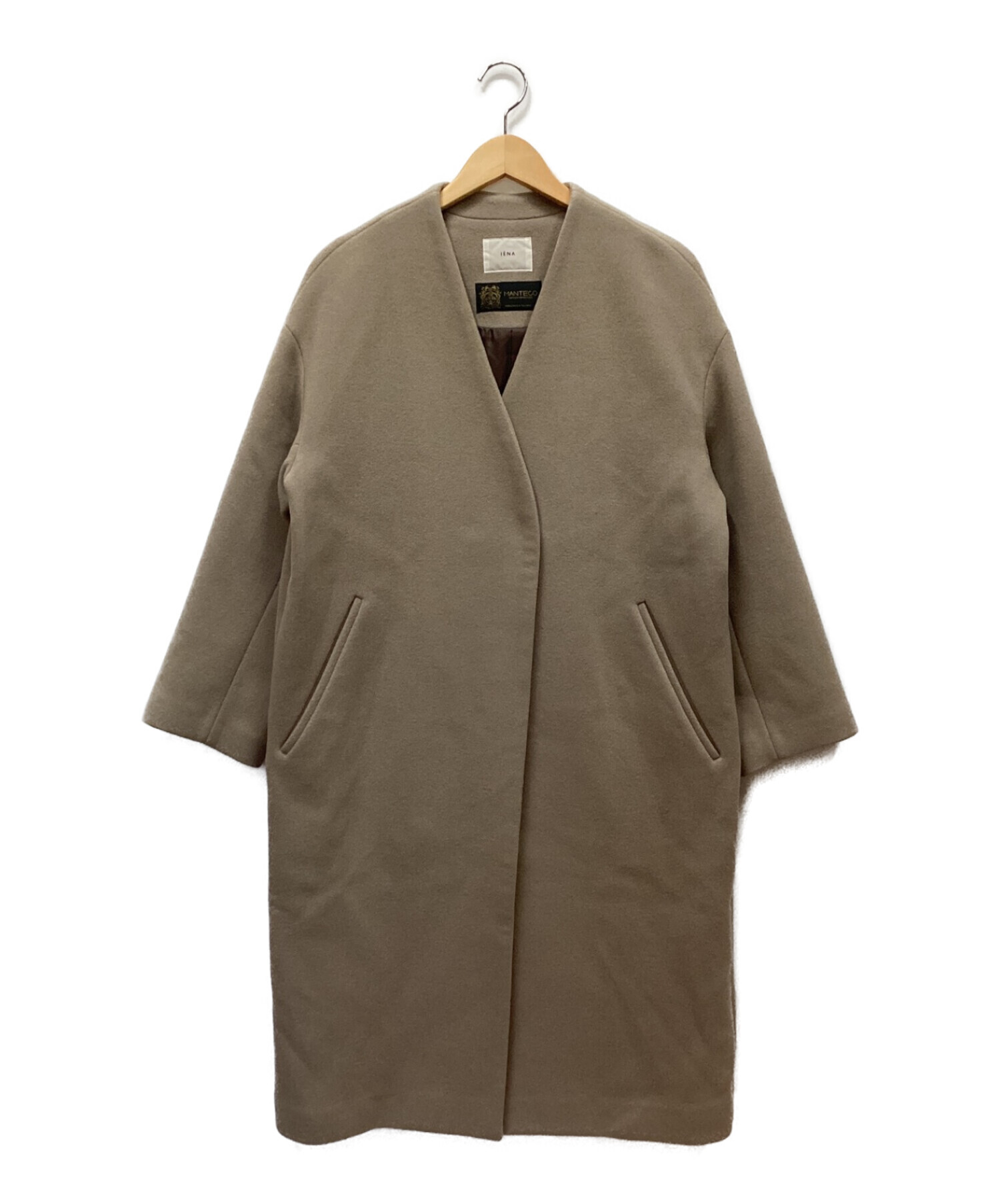 イエナ マンテコ ノーカラーベージュロングコート ウールsize36 