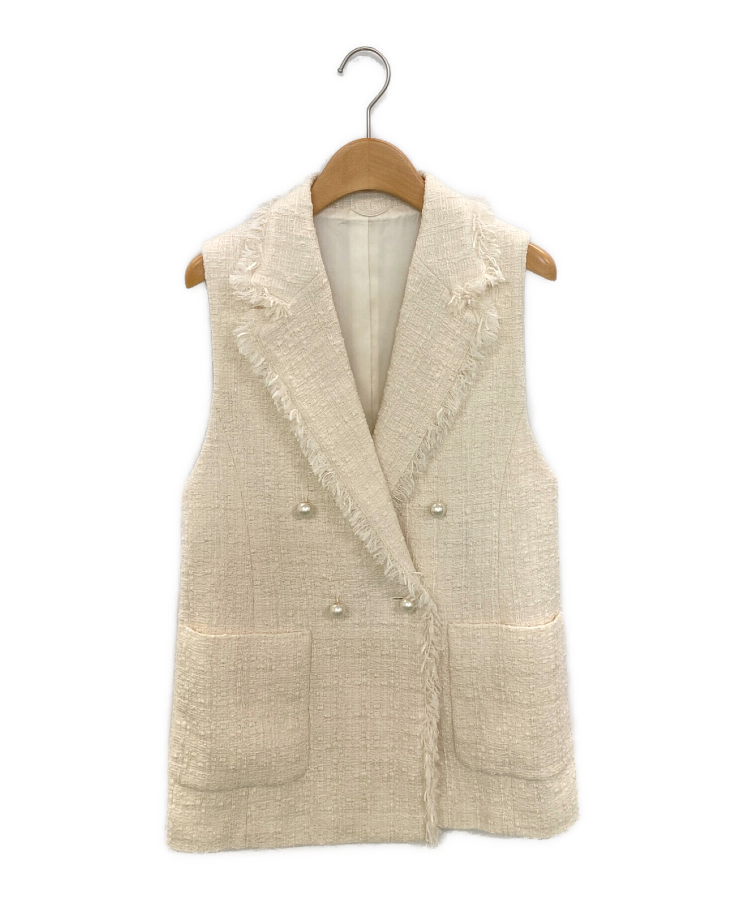 アナイ チェックツィードフリンジジレ ベスト ツイード 美品