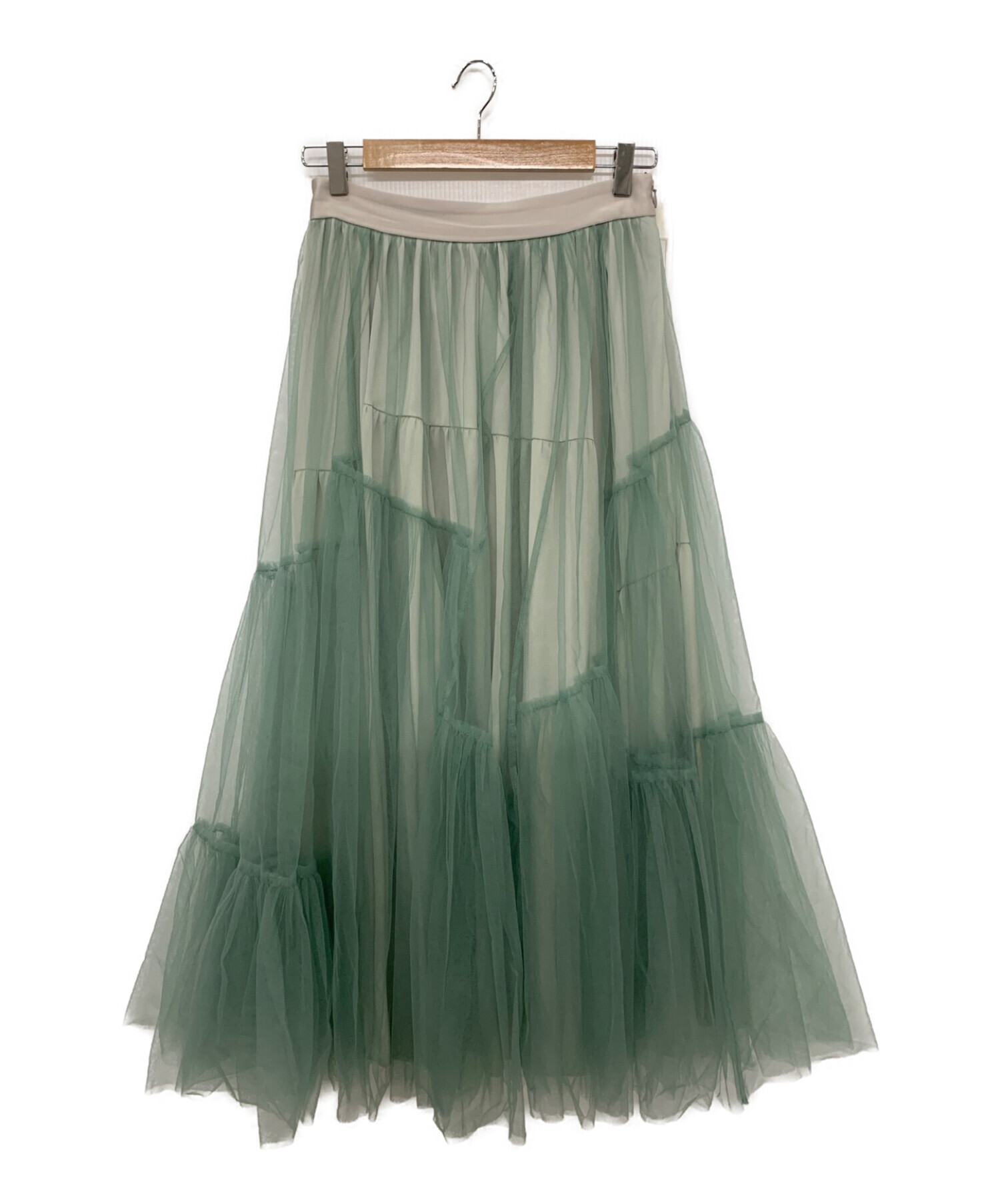 新品MURRAL Leaf vein tulle skirt green