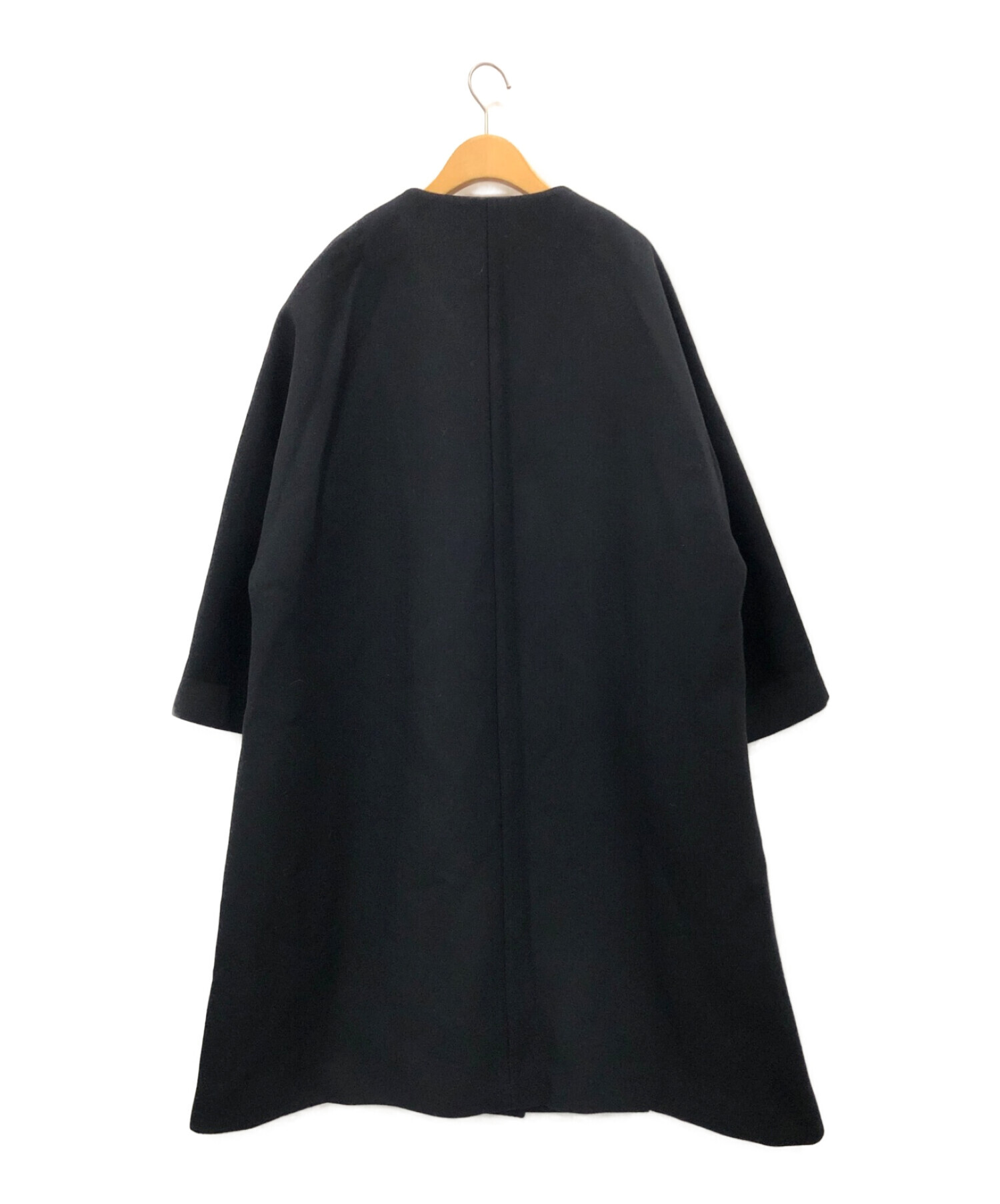 中古・古着通販】ebure (エブール) ノーカラーコート ブラック サイズ 