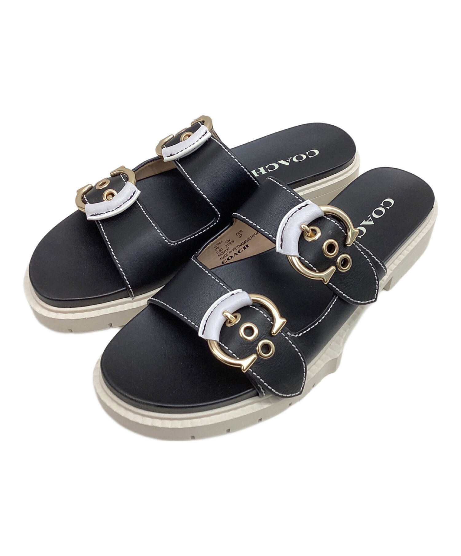中古・古着通販】COACH (コーチ) PIPER LEATHER SANDAL ブラック 