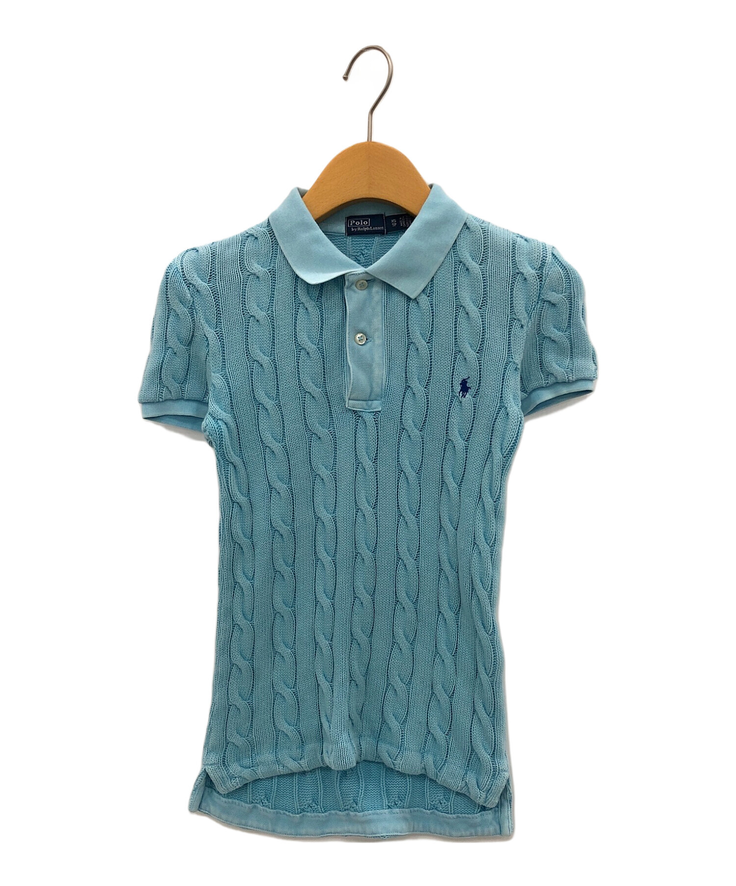 RALPH LAUREN ラルフローレンケーブルニットポロシャツブルー