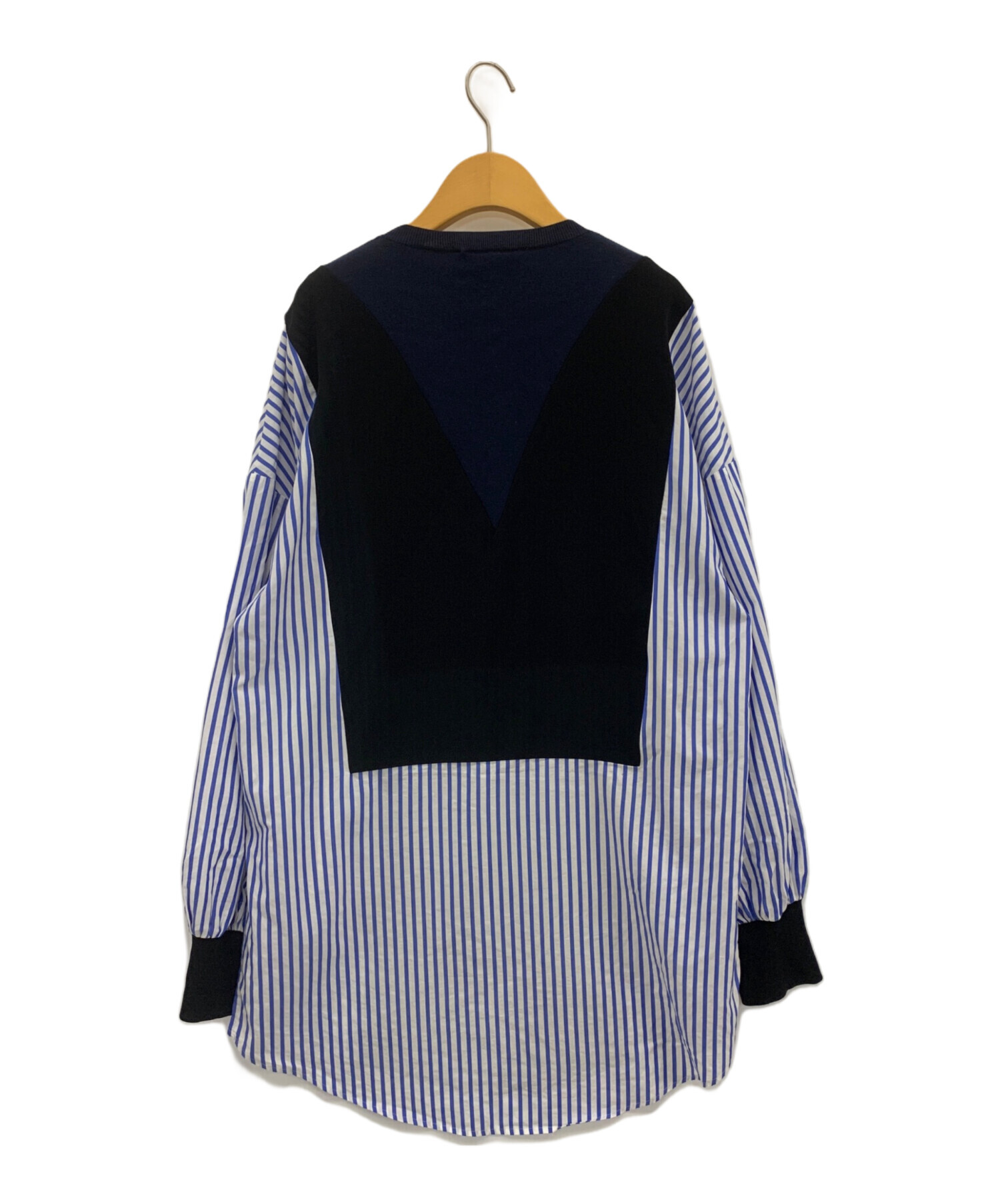 ENFOLD エンフォルド ダブルサテンニット SHIRT PULLOVER 紺