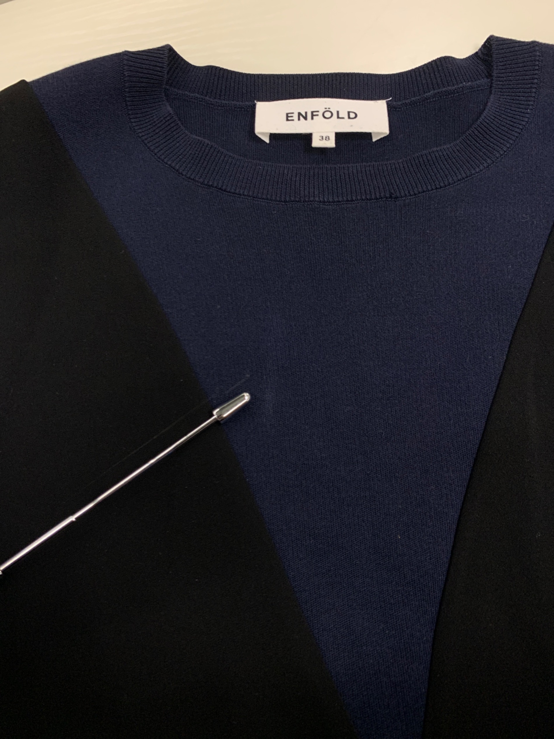 ENFOLD エンフォルド ダブルサテンニット SHIRT PULLOVER 紺