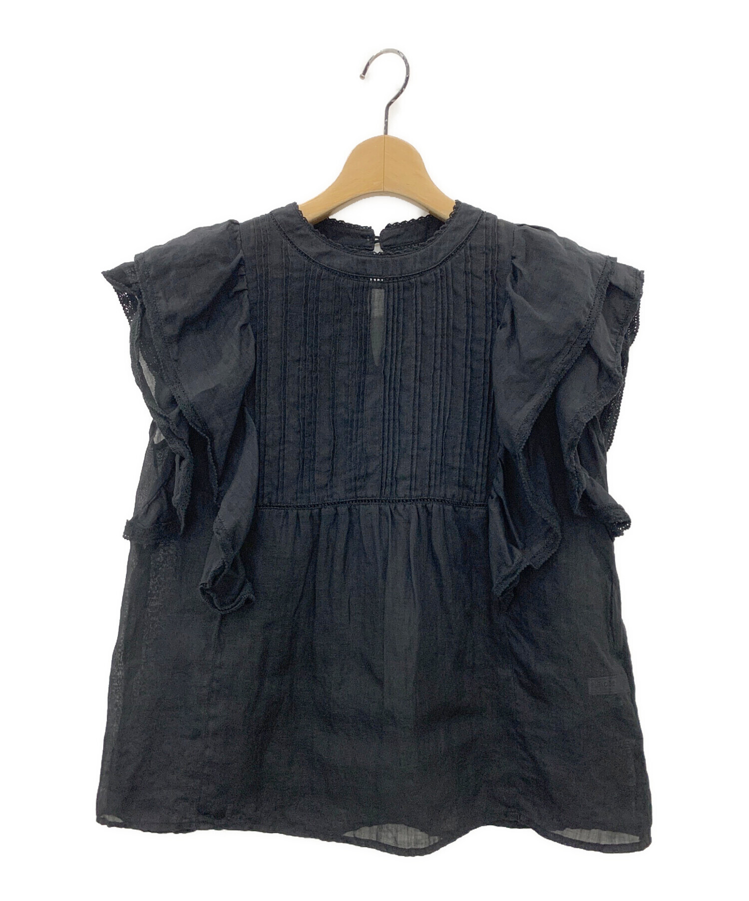 SLOBE IENAスローブイエナラミーフリルピンタックブラウスブラック