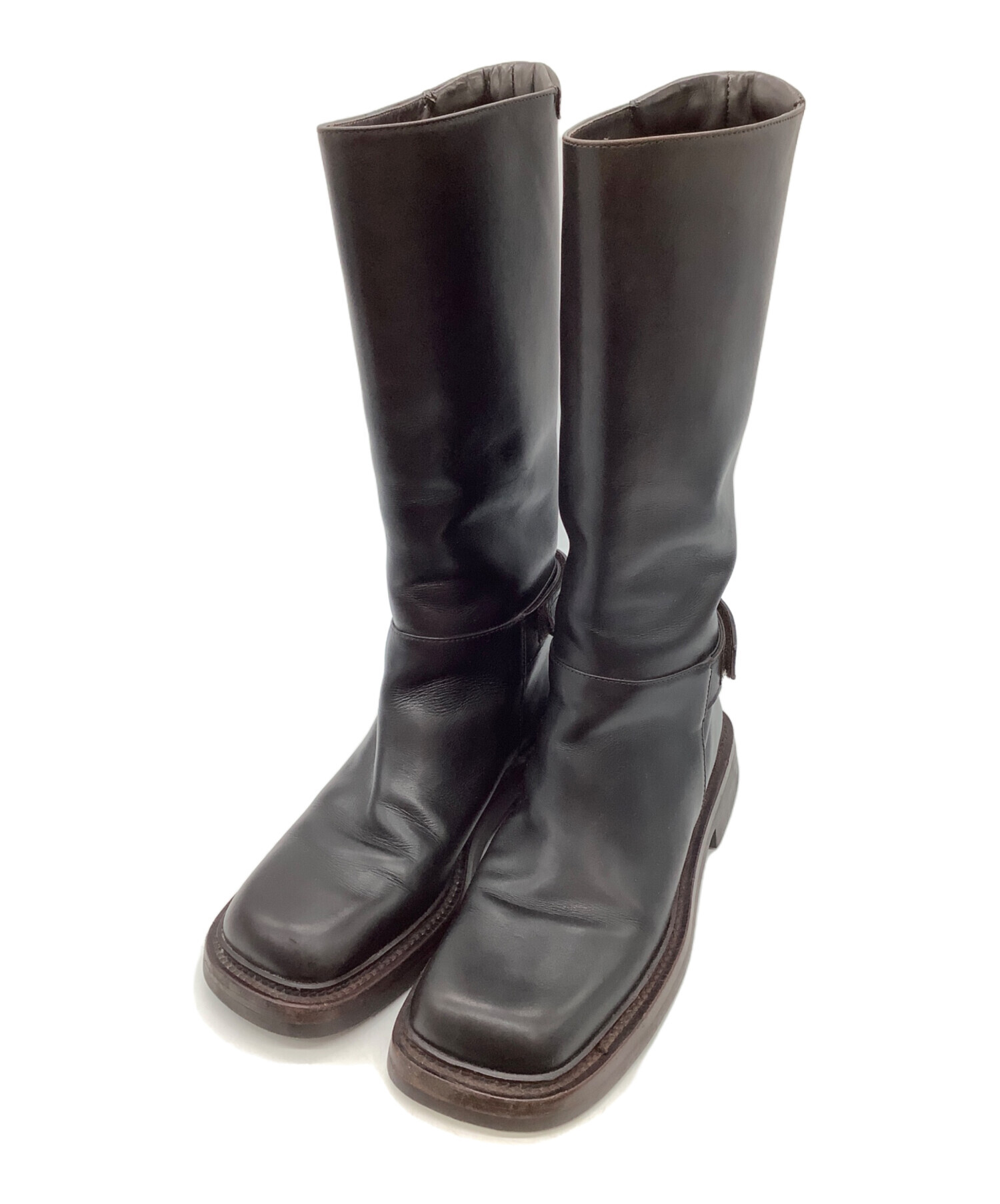 中古・古着通販】PRADA (プラダ) スクエアトゥーロングブーツ ブラウン 