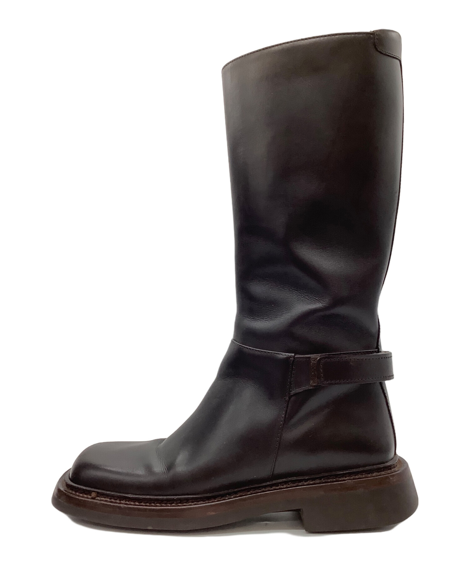 中古・古着通販】PRADA (プラダ) スクエアトゥーロングブーツ ブラウン 