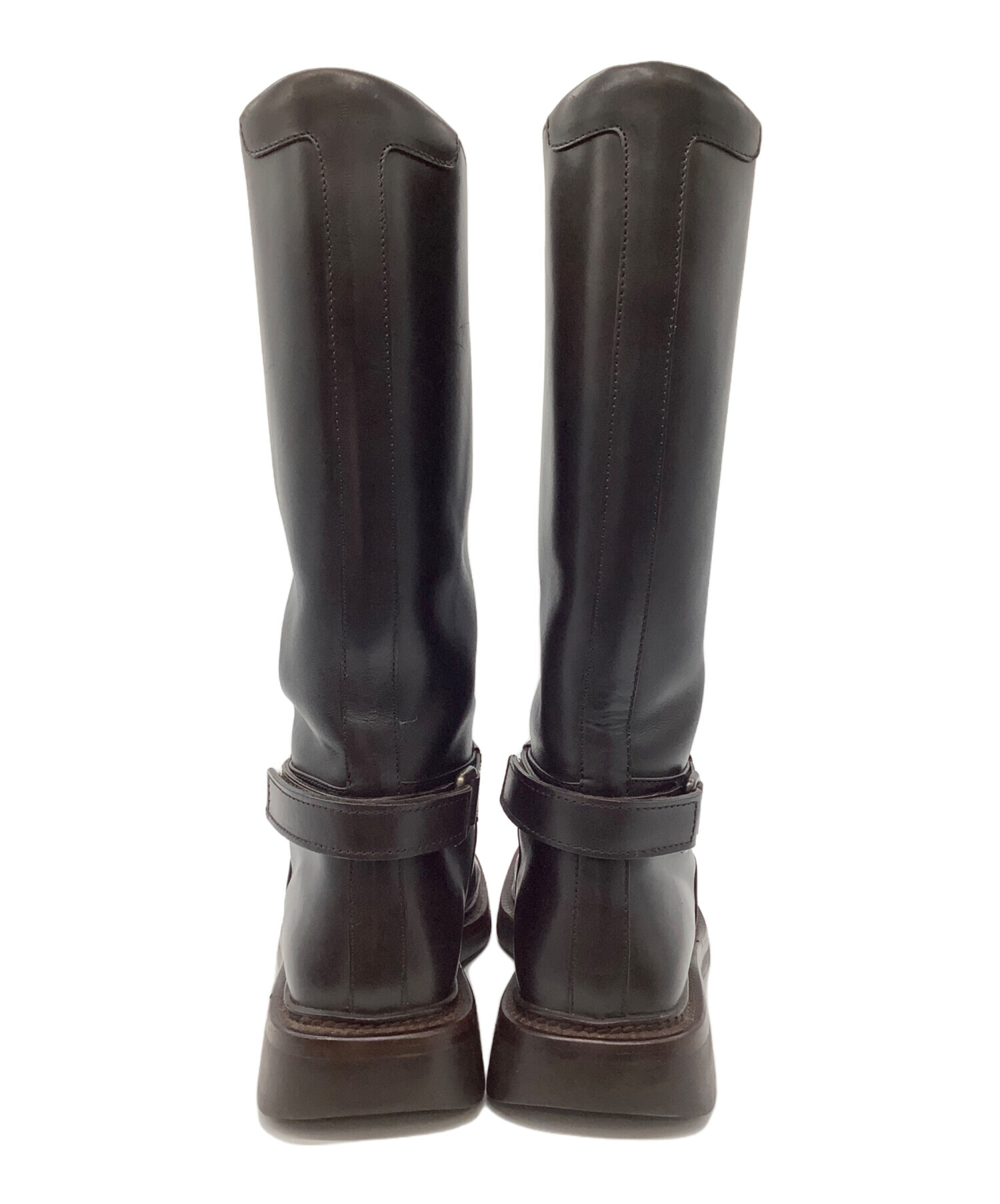 中古・古着通販】PRADA (プラダ) スクエアトゥーロングブーツ ブラウン 