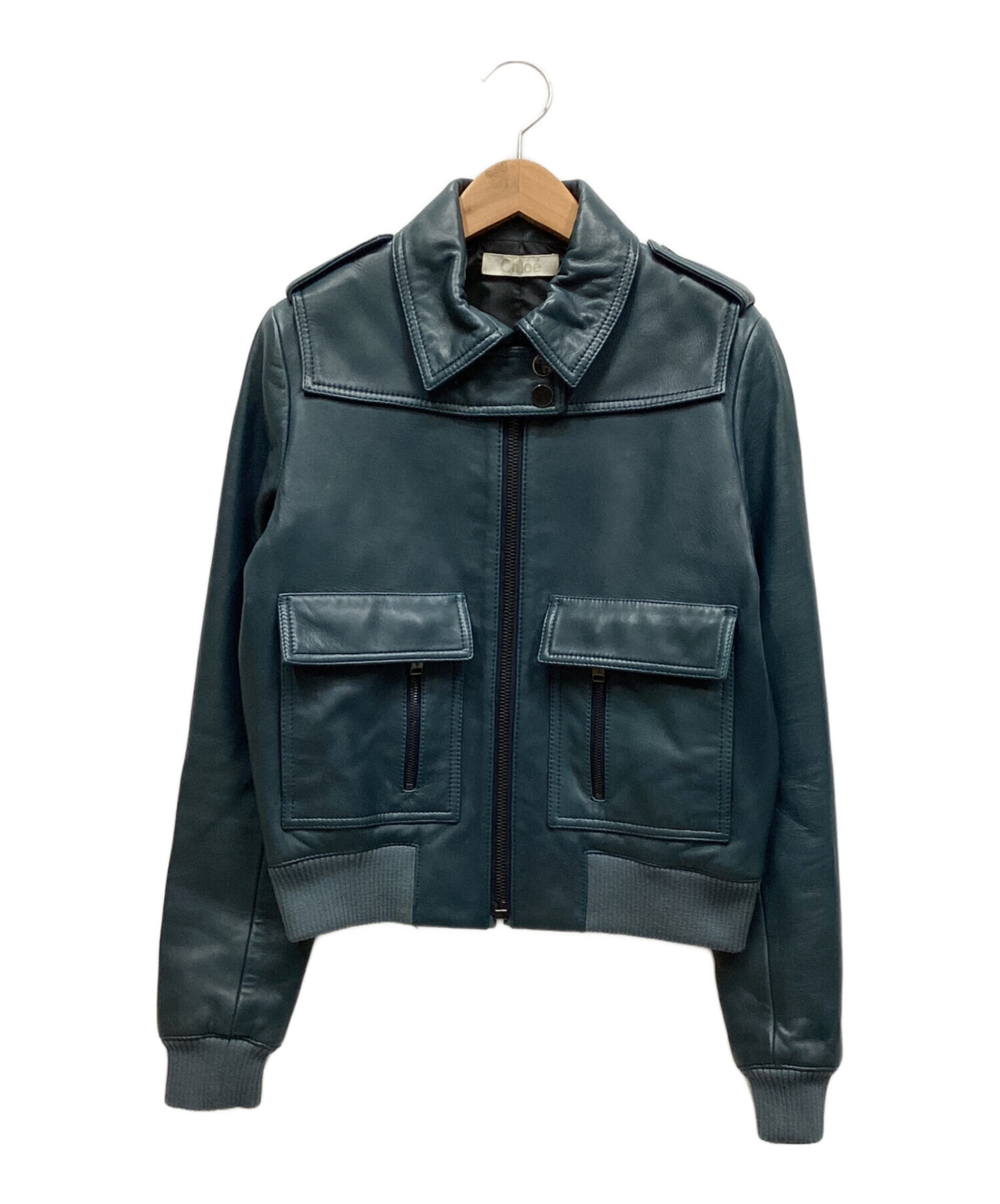 中古・古着通販】Chloe (クロエ) レザーブルゾン グリーン サイズ:34 