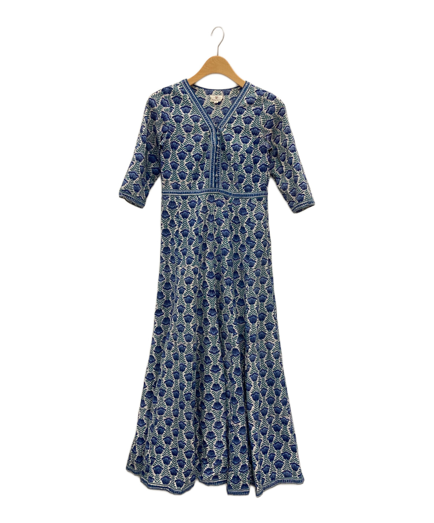 中古・古着通販】ANOKHI (アノキ) インド綿ロングワンピース ブルー 