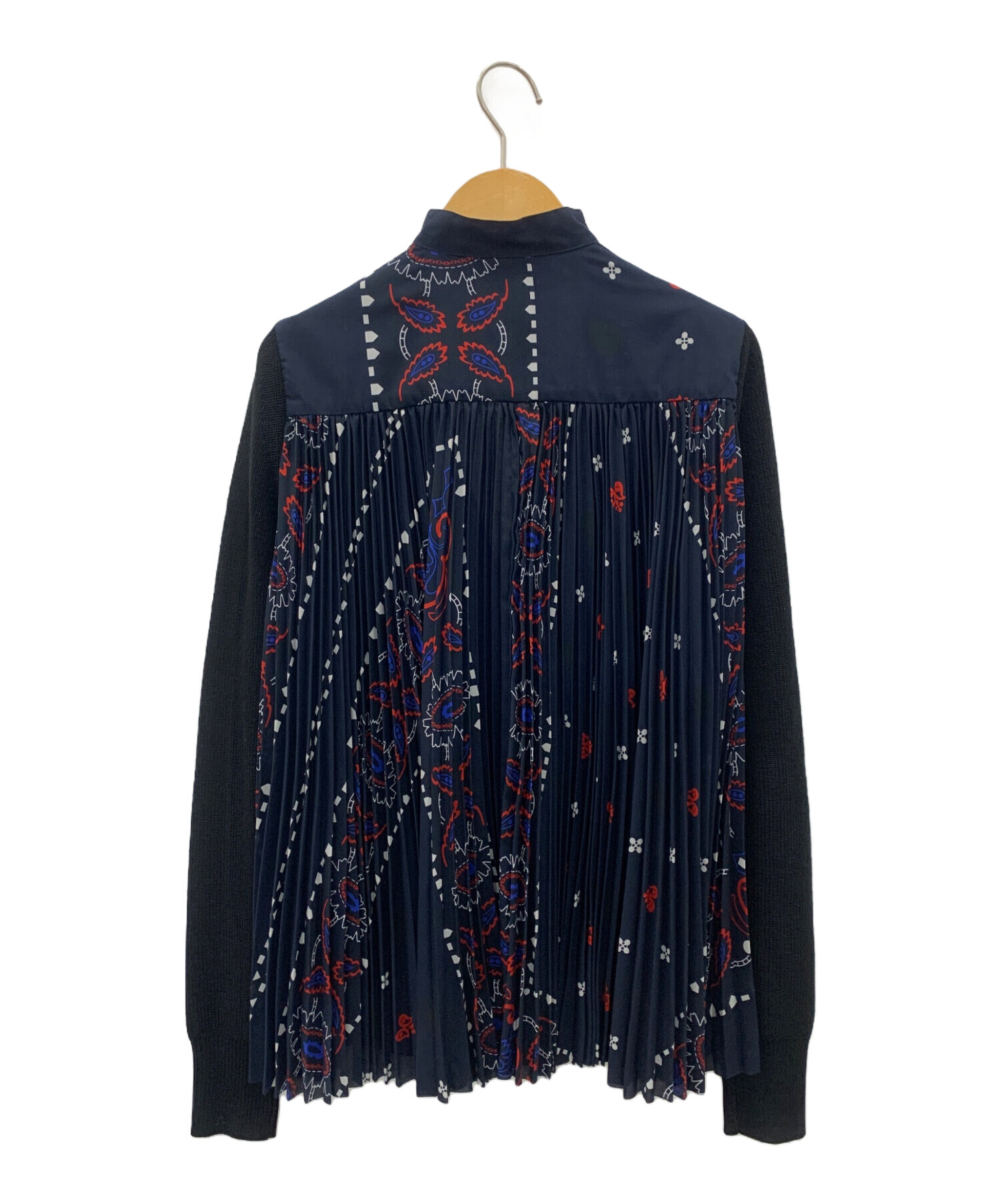 sacai サカイ 17SS バックシフォンプリーツカーディガン ネイビー 3  