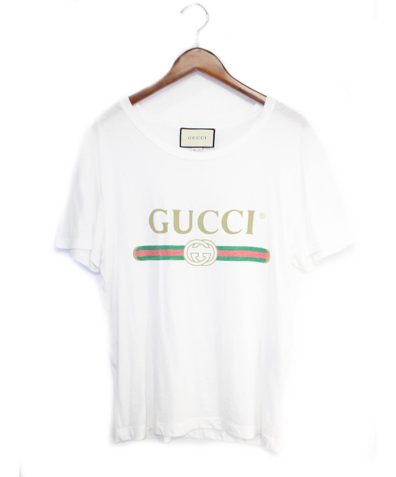 GUCCI (グッチ) ロゴウォッシュドオーバーサイズTシャツ ホワイト サイズ:XS