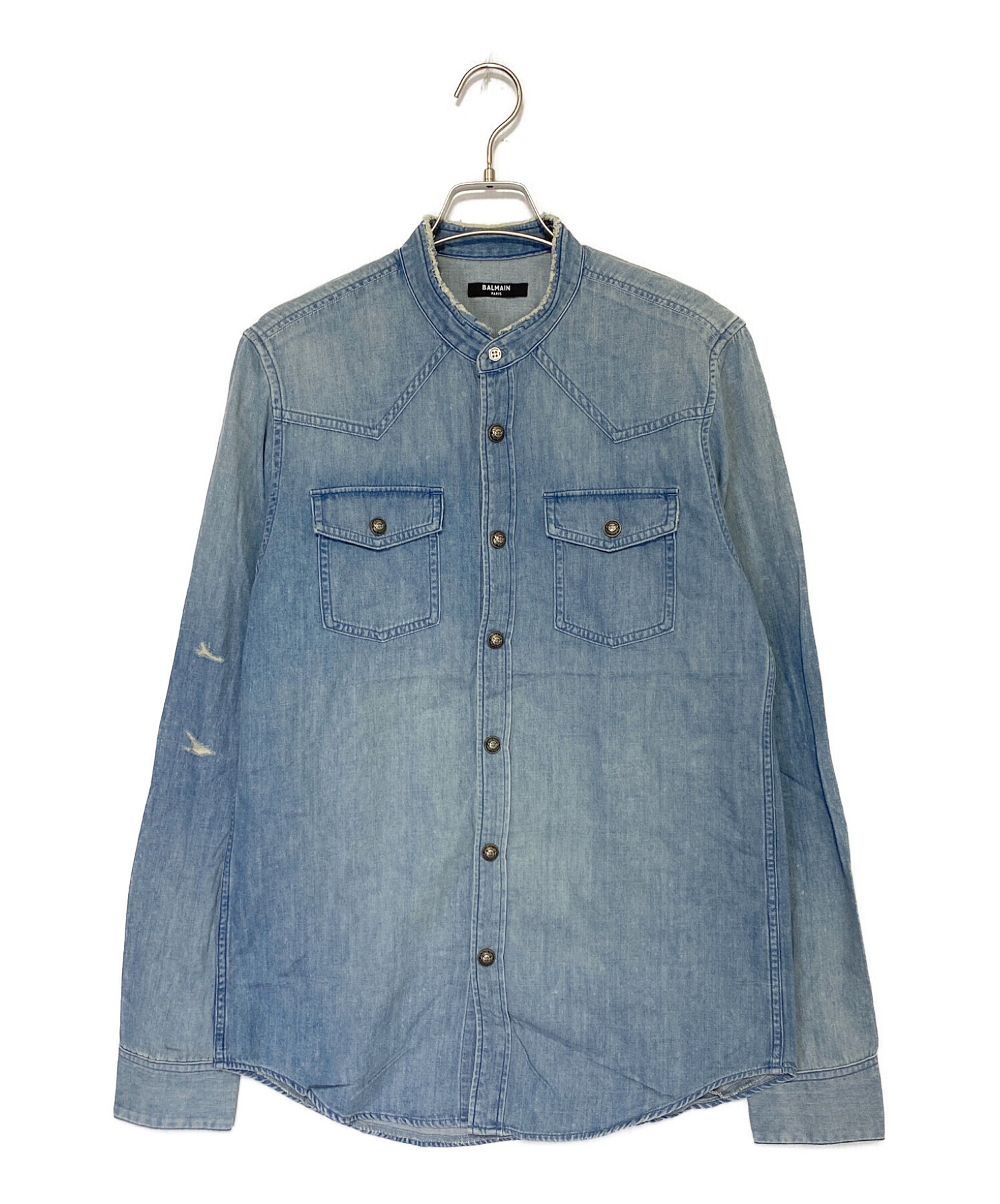 中古・古着通販】BALMAIN (バルマン) ノーカラーデニムシャツ 