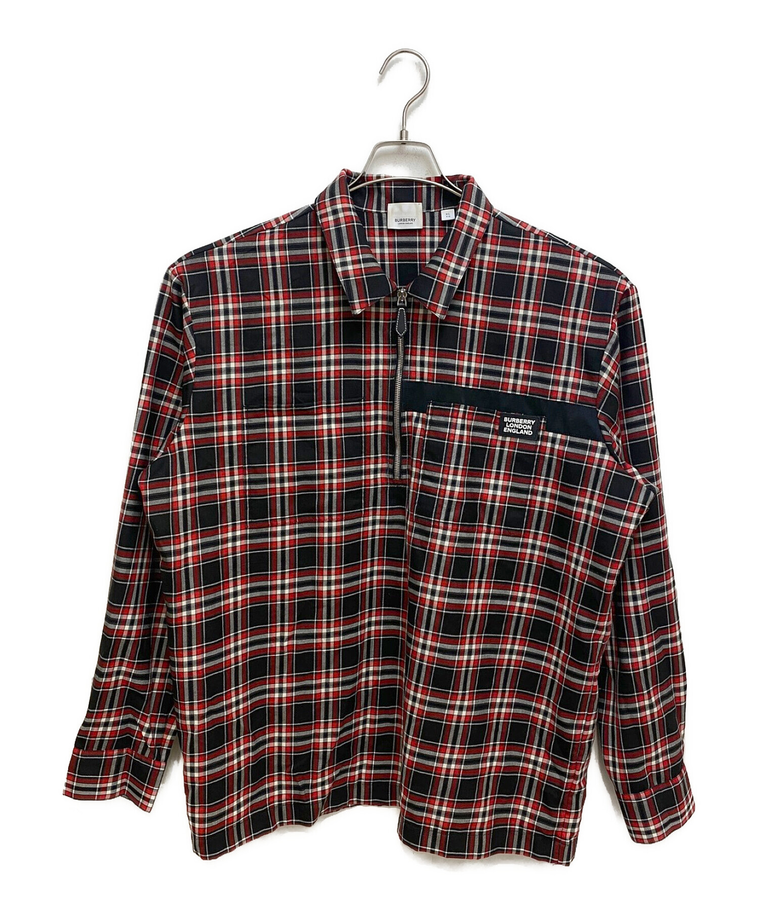 BURBERRY (バーバリー) ハーフジップシャツ レッド×ブラック サイズ:XL