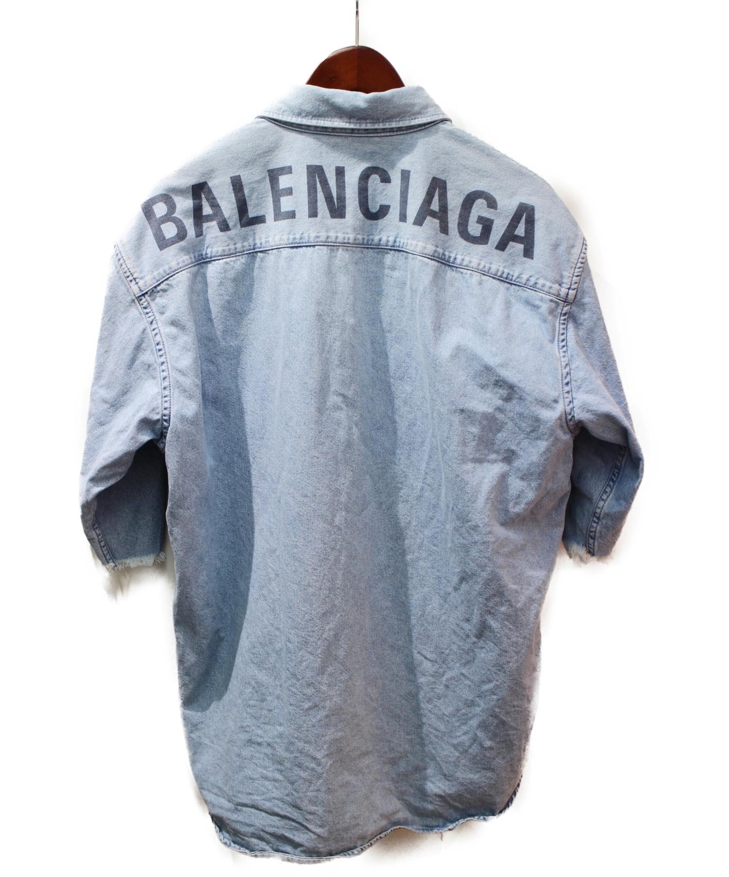 BALENCIAGA (バレンシアガ) 19SS/ロゴショートスリーブデニムシャツ インディゴ サイズ:40