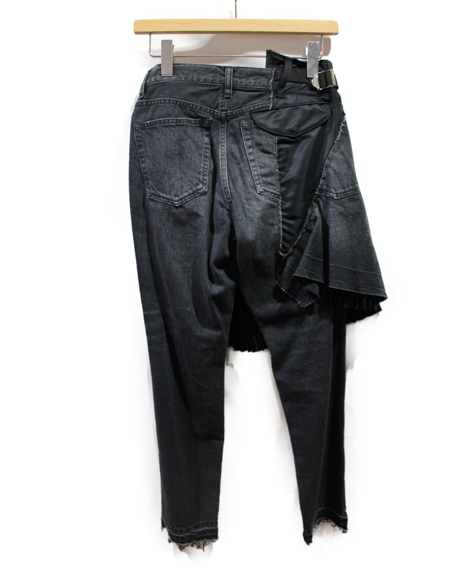 sacai (サカイ) ラップスカートデニムパンツ ブラック サイズ:1