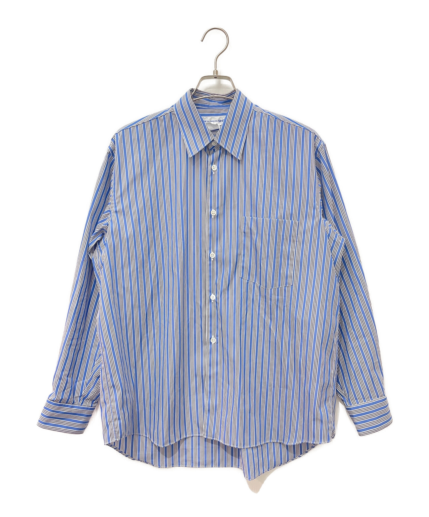 『コムデギャルソン オムプリュス』　ストライプシャツ　上品　青× 白　【XS】 コムデギャルソン オムプリュスCOMME des GARCONS HOMME PLUS