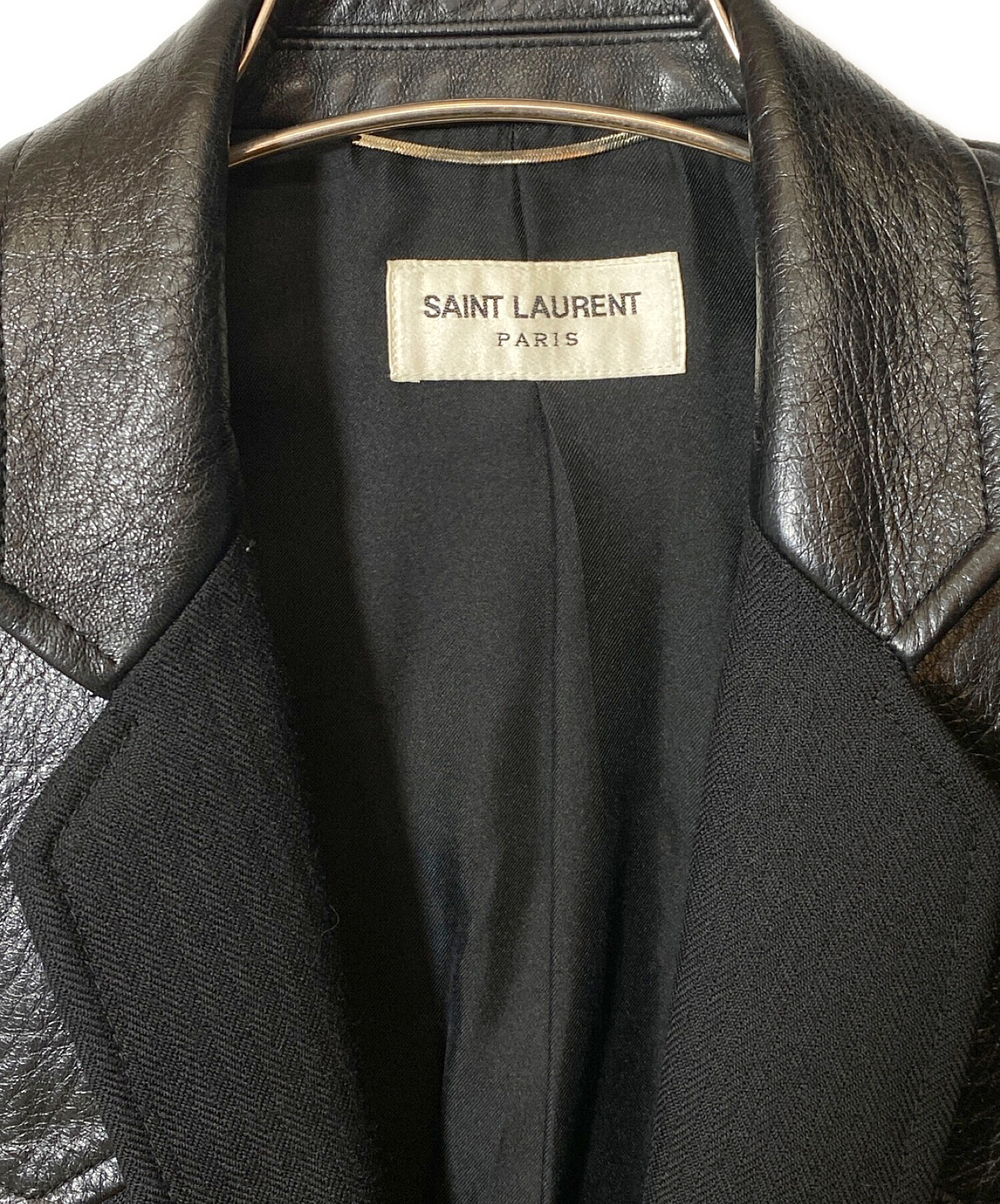 Saint Laurent Paris (サンローランパリ) レザー切替テーラードジャケット ブラック サイズ:42