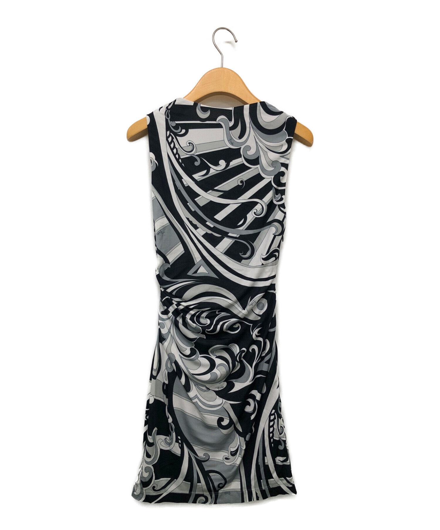 Emilio Pucci グレー、ブラック＆ホワイトプリントタイトドレス