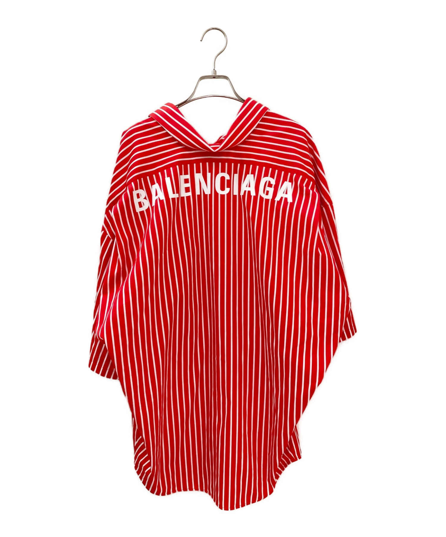 BALENCIAGA (バレンシアガ) バックロゴストライプシャツ レッド サイズ:34