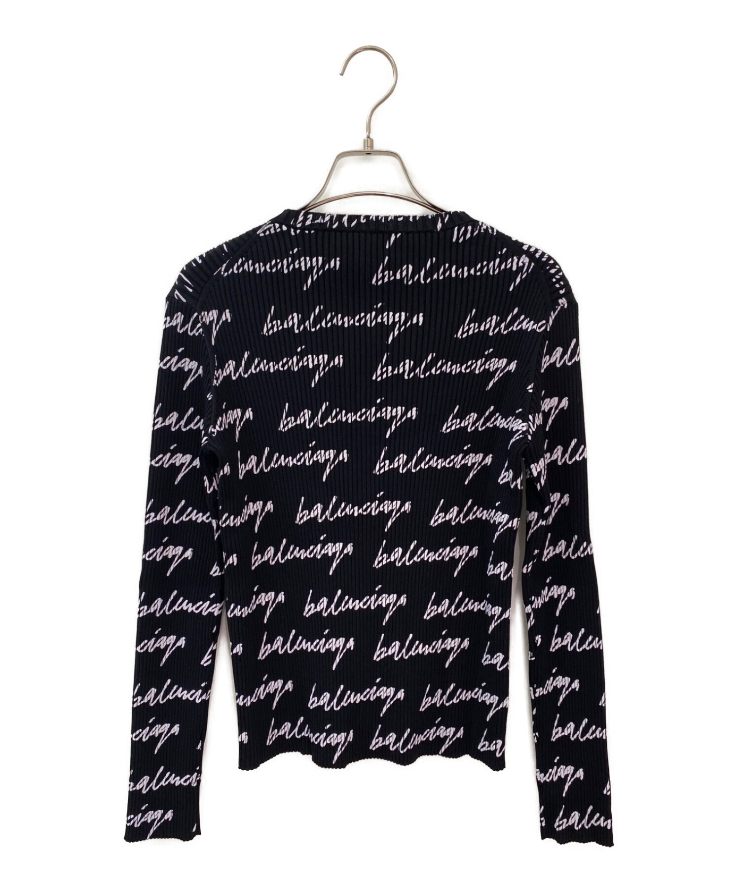中古・古着通販】BALENCIAGA (バレンシアガ) ロゴ総柄ニット ブラック 