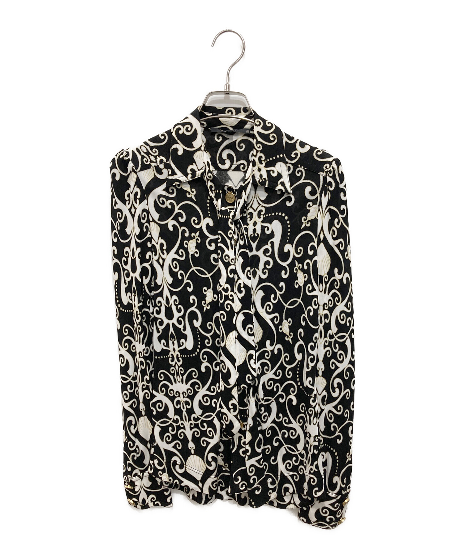 中古・古着通販】GUCCI (グッチ) 総柄ボウタイブラウス ブラック 