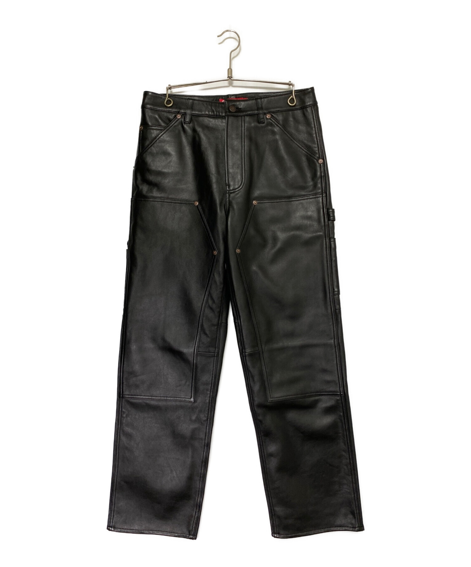 SUPREME (シュプリーム) Leather Double Knee Painter Pants ブラック サイズ:30 未使用品