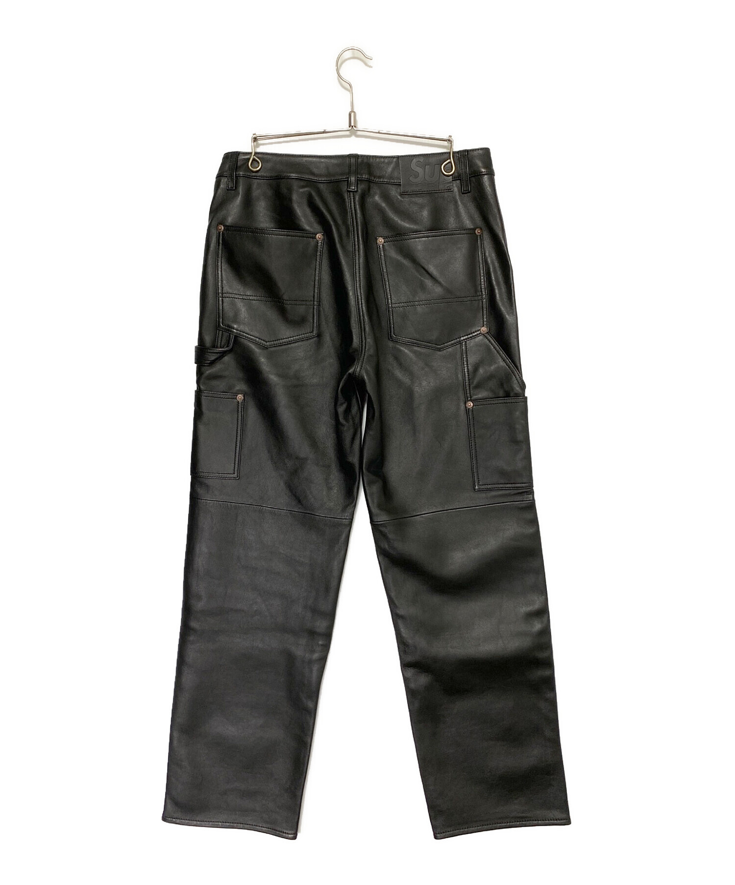 SUPREME (シュプリーム) Leather Double Knee Painter Pants ブラック サイズ:30 未使用品