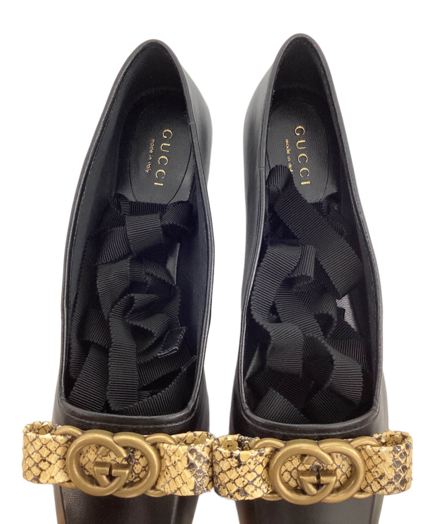 中古・古着通販】GUCCI (グッチ) リボンフラットシューズ ブラック 