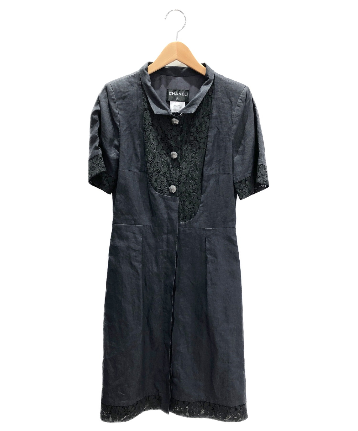 中古・古着通販】CHANEL (シャネル) シャツワンピース ブラック サイズ 