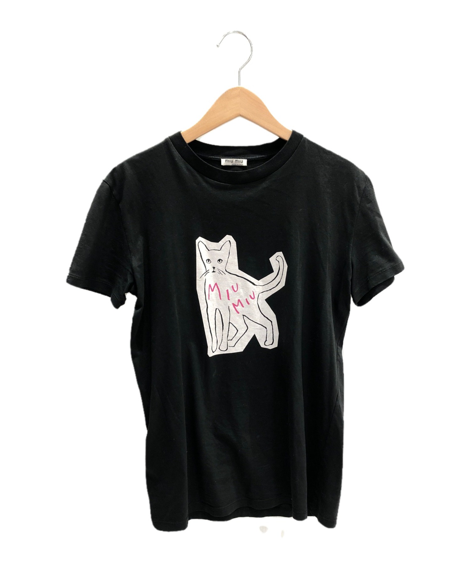 MIU MIU (ミュウミュウ) キャットデザインTシャツ ブラック サイズ:xs